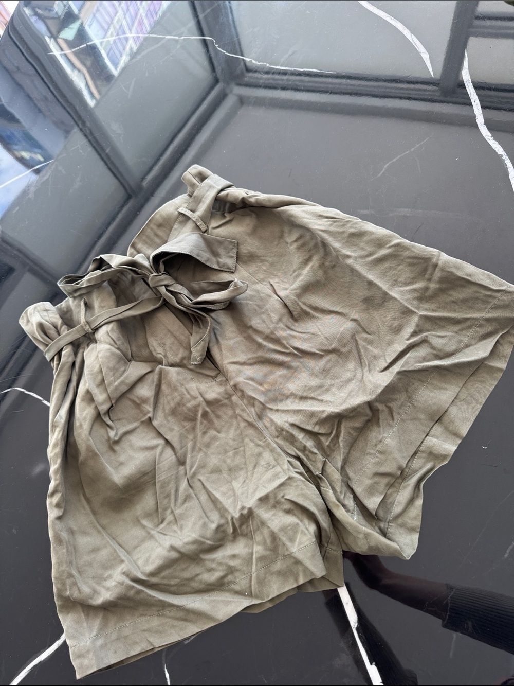 Dex High Waist Paperbag Shorts in Olive Green